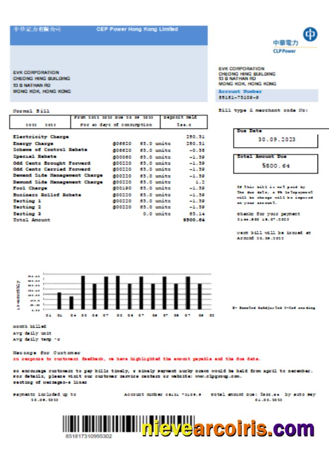 CLP Power Hong Kong Limited utility business bill